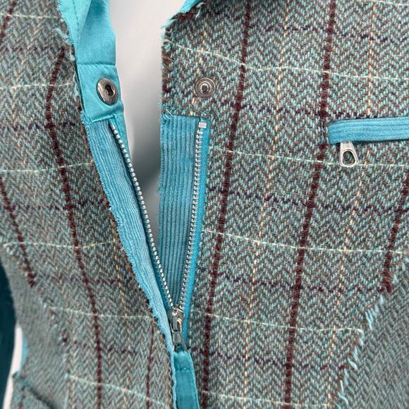 Max & Co Patchwork Blazer Wool Mohair Women 10 Blue Plaid Preppy Steampunk NEW - Picture 6 of 15